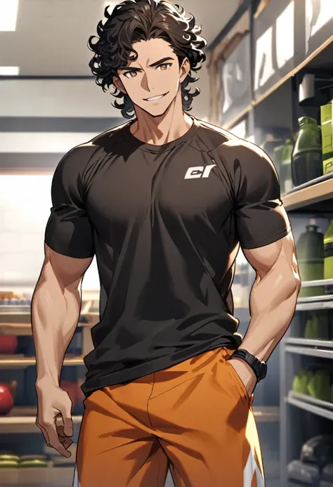 He has black curly hair, with warm brown eyes. He is of robust build and has a friendly expression.. Usually wears simple and practical clothing, such as t-shirts and sports pants.