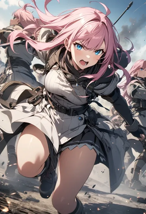 battlefield、Charge、Girl with pink hair、blue eyes