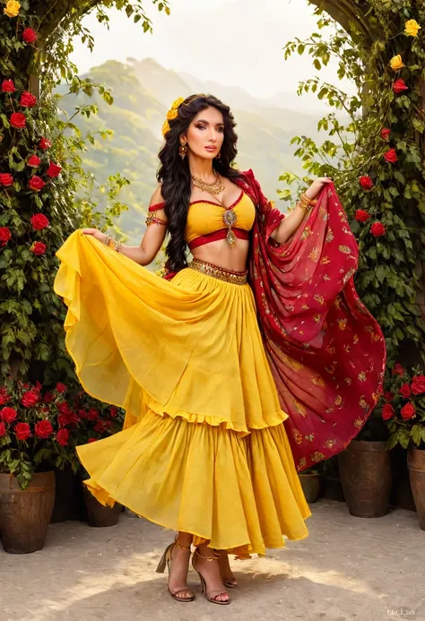 ((shulamite gypsy )) millions of yellow and red roses , stands tall and shows your perfect figure at all times, covers your enti...