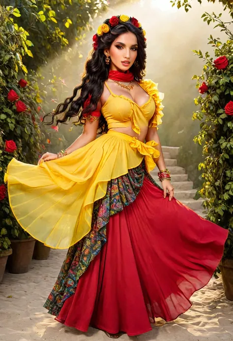 ((shulamite gypsy )) millions of yellow and red roses , stands tall and shows your perfect figure at all times, covers your enti...