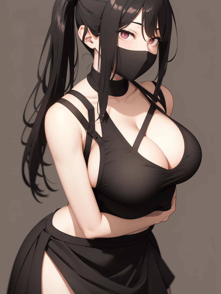 Black Hair、ponytail、Hanging eyes、Big Breasts、One girl、whole body、No background、Tight Skirt、Shoulder Bare、