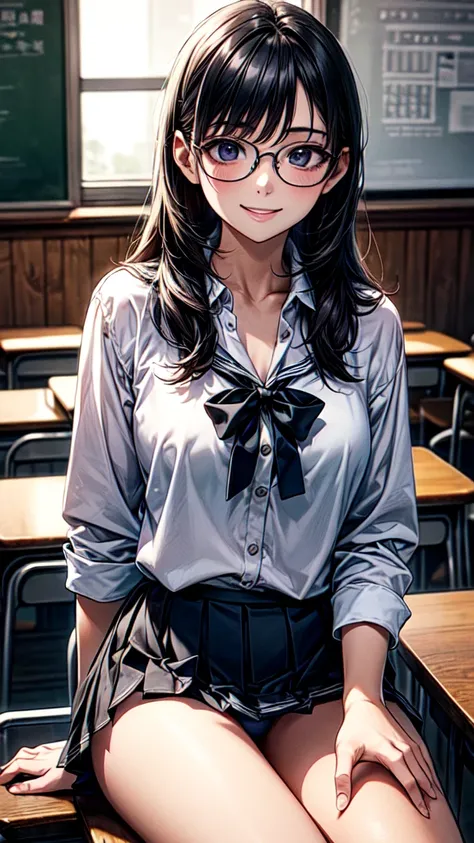 very cute and beautiful girl,(Very detailed美しい顔),White blouse,ribbon,(Pleated check mini skirt),
View your viewers,Black Hair,Wooden classroom,
(Highest quality,masterpiece:1.0),Absurd,High resolution,Very detailed,Very detailed,32K,8k resolution,
Intricat...