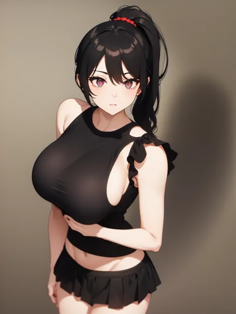 Black Hair、ponytail、Hanging eyes、Big Breasts、One girl、Tight Skirt、Shoulder Bare、