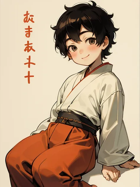 a 7 year old japanese boy, short hair, cute smiling face, traditional japanese outfit