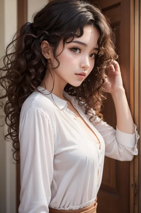 1 girl, curly hair, Bullish, slim, large nose