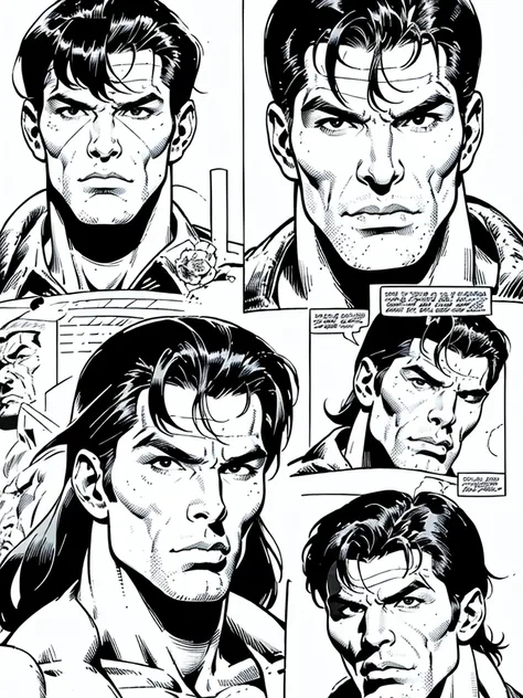 1 male,illustration in Buscema drawing style;marvel comics, Handsome, man,Wearing soldier camouflage uniform,cigar,eye patch barracks, muscular,Perfect facial details,agressive facial expression