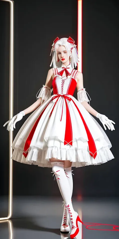 1 girl. one. white hair, porcelain skin and beautiful appearance. a slim body. height 168cm. dressed in a light fantasy lolita d...