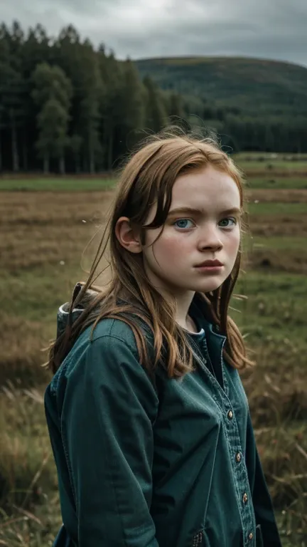 sadiesink,portrait of a young beautiful norwegian girl on a field, overcast with natural illumination, outdoors, highly detailed...