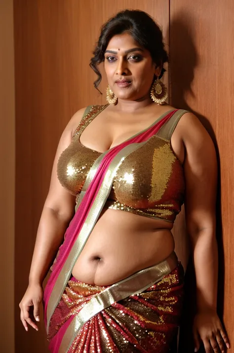 Sexy fat plus size indian bhabhi, 60 years old Woman, big Indian mommy, horny mommy, hot Amma, big Indian aunty bhabhi, wide body , heavy figure, sleeveless blouse, desi hot aunty, looks like Kriti Sanon, wearing sleeveless saree blouse, sexy sequin saree,...