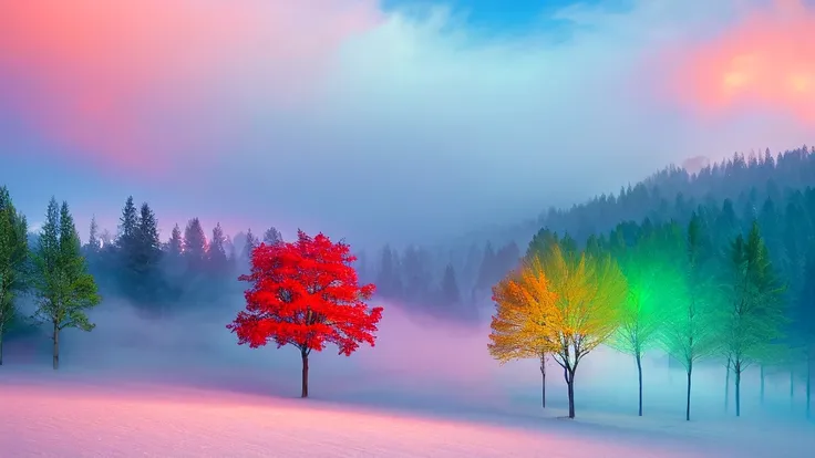 fog like snow of blue, green and red, for a wallpaper without trees without anything