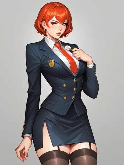 score_9, score_8_up, score_8, rating_safe, traditional art, 1 girl, thick thighs, wide hips, adamhughesstyle, minkostyle,skirt suit, (((three-piece suit))), (((dress shirt))), (((necktie))), (((blazer))), (((suit jacket))), ((waistcoat)), double-breasted w...