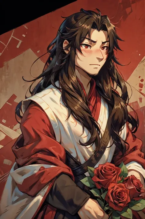 hua cheng , anime , patched eye  , holding roses 