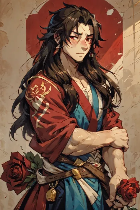 hua cheng , anime , patched eye  , holding roses 