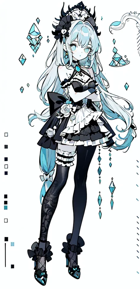 Full body Esbian，lolita prostitute，so gorgeouaximalism，extreme details，Rococo style，super long hair，intricate accessories，Complex hairstyles，gem,blue hair,, girl,((Shoulders and arms are exposed)),