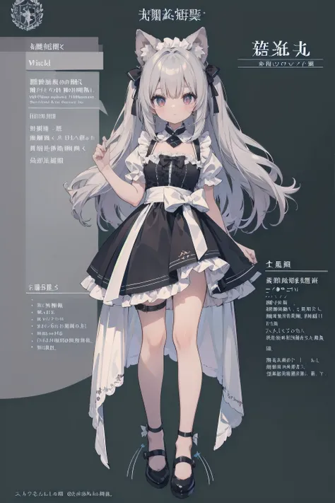 (Animal ears), Light silver hair, Silver-eyed, French maid cosplay, Full body pose, A high school girl, (masterpiece), (Highest quality), (非常にdetailedな), more_detailed:-1, more_detailed:0, more_detailed:0.5, more_detailed:1, more_detailed:1.5, Shine