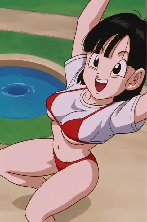 fountain_cheered up, score_9, score_8_above, score_7_above, cheered up screencap,8k, absurd resolution,
Pan (Dragon Ball), 1 girl, Alone, SMILE, Open mouth, hits, happy, Grass, black fur, Field, clavicle, aboveper body, :d, teeth, blunt hits, outdoor, blac...