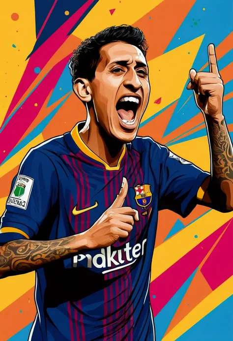 A vivid image of a footballer celebrating a goal, shouting a goal with joy, Closing the eyes., Inspired by Víctor Manuel García Valdés, portrait of angel di maria, Neymar, Inspired by Nuno Gonsalves, Inspired by Luis Enrique Carme, inspired by Oswaldo Vite...