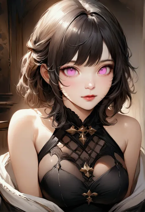 (Realistic painting style:0.9), ( painting style:0.9), (best quality), absurdres, looking at viewer, no pupils, (detailed eyes), alternate costume,(masterpiece), expressive eyes, perfect face medium breasts,1girl JK, score_9, score_8_up, score_7_up, score_...