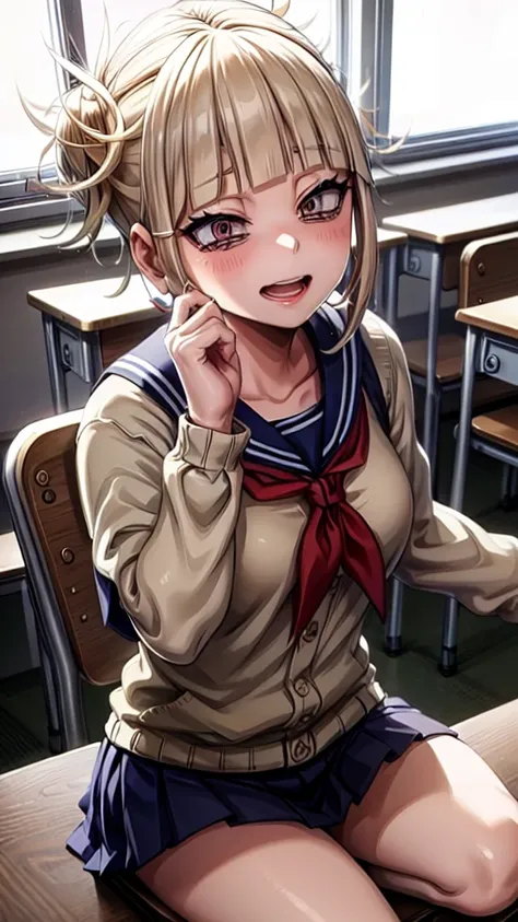 himiko toga、school classroom、evening、realistic、gloss、