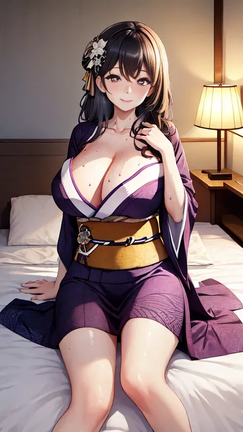 Highest quality、Highest quality、masterpiece、High-end、
,
(kimono:1.28),Heart-shaped pupils、
smile,Mouth closed,
Lady,Mature Woman, Cowboy Shot,
(Dark Room:1.5, Love hotel beds in Japan:1.5, Detailed Background:1.18),
High resolution,Official Art,original,ma...