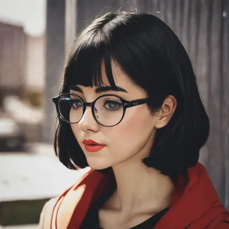 girl with glasses, dark hair 