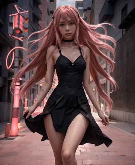 anime girl with pink hair walking in a city street, human anime girl, anime girl, anime styled digital art, stylized urban fanta...