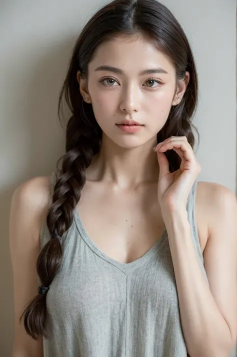 ((Highest quality, 8k, masterpiece :1.3)), One girl, Beautiful woman with slim abdominal muscles :1.3, (Random Hairstyles, Huge breasts :1.2), Casual clothing :1.2, indoor, Highly detailed face, Fine grain, double eyelid、Japanese women、A rich expression