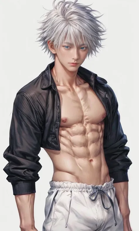 1boy, adult, handsome, perfect face, detailed eyes and face, clean shaved, muscular, capturing a rural atmosphere, dynamic lighting, unreal engine 5, hd picture, satoru gojo, white hair, short hair ,hair between eyes ,blue eyes