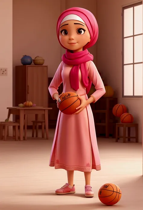 masterpiece, best quality: Successful malay female baker wearing pink hijab and baju kurung with basketball girls team
