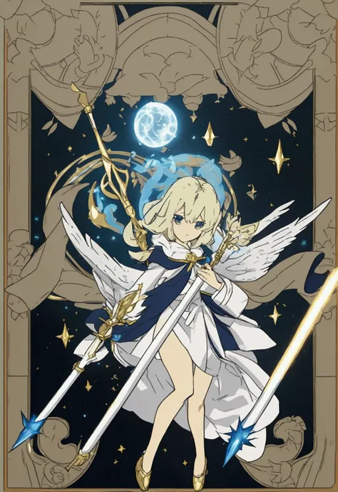 Beautiful celestial mage with light powers and a magical staff