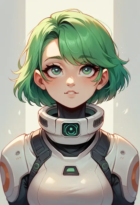 ((best qualityer)), ((work of art)), (detailded), with green hair:1.2), HD, .1), 8K resolution/cpm futuristic and sexy astronaut outfit, in png format full and cute body ,