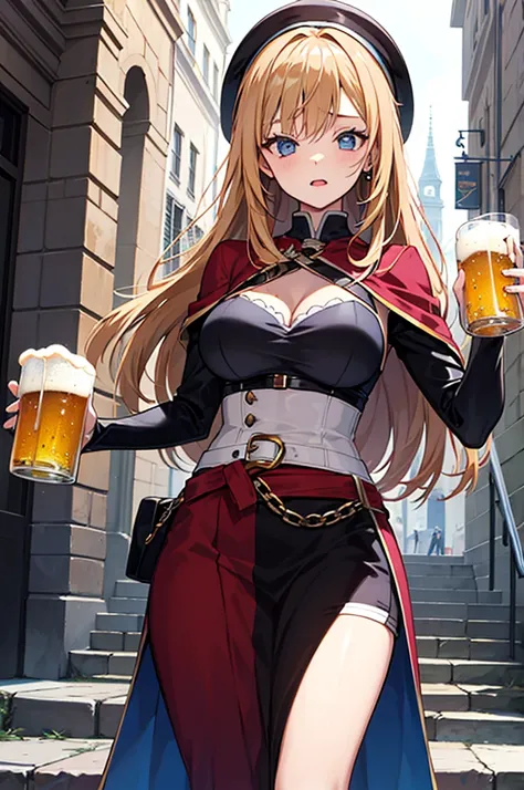 Woman will rock sexy Bart medieval anime, holds beers in her hands