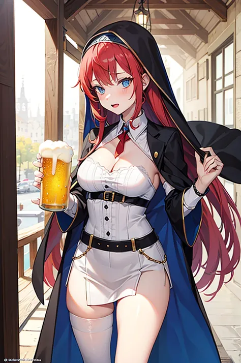 Woman will rock sexy Bart medieval anime, holds beers in her hands