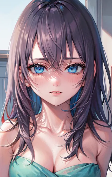 work of art, high resolution, highest quallity, illustration, cinematic light, ultra detaild, face detailed, (((detailedeyes))), best qualityer, hyper detailled, work of art, (face detailed), Alisa Kujou, 1 girl, long hair, blue colored eyes, naked with ju...