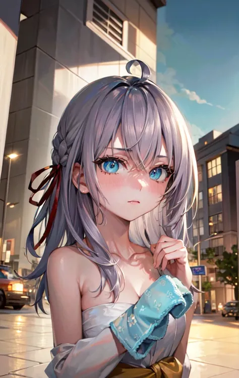 work of art, high resolution, highest quallity, illustration, cinematic light, ultra detaild, face detailed, (((detailedeyes))), best qualityer, hyper detailled, work of art, (face detailed), Alisa Kujou, 1 girl, long hair, blue colored eyes, naked with ju...