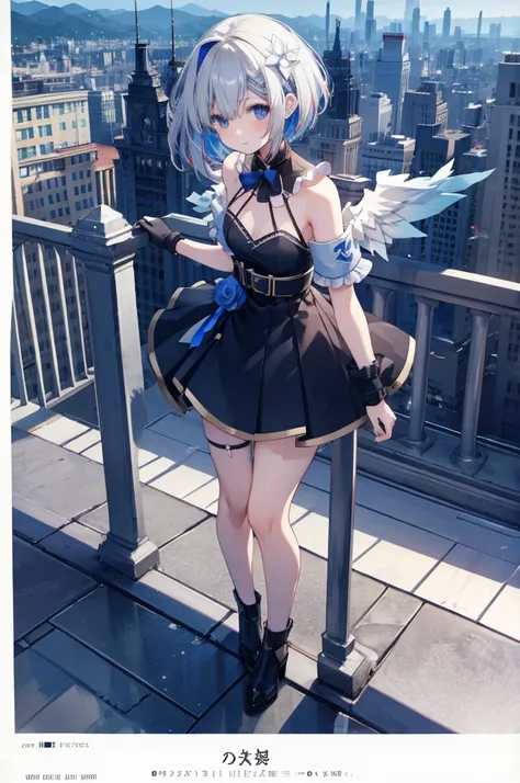 Stand on top of a building、Overlooking the city、A fleeting expression、short hair、Small Wings、Shot from above、Concept Art、masterpiece、high resolution、Small breasts、