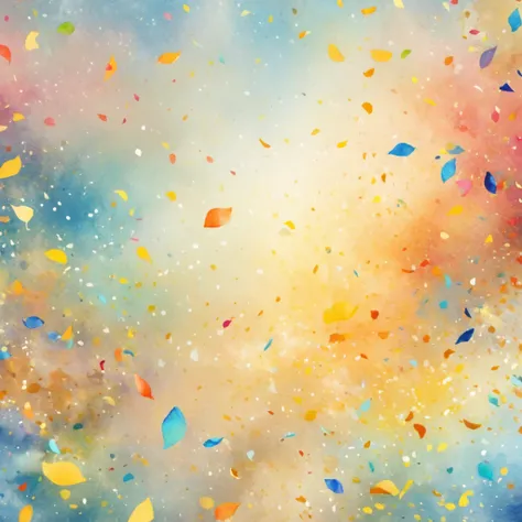 isolated on white background(  Colorful Confetti/confetti/colorful confetti)watercolor画、watercolor、Splash technology recreates the romantic atmosphere in humid environments、unique ingredients、Abstract representation、Contains surreal elements、light tone.Lig...