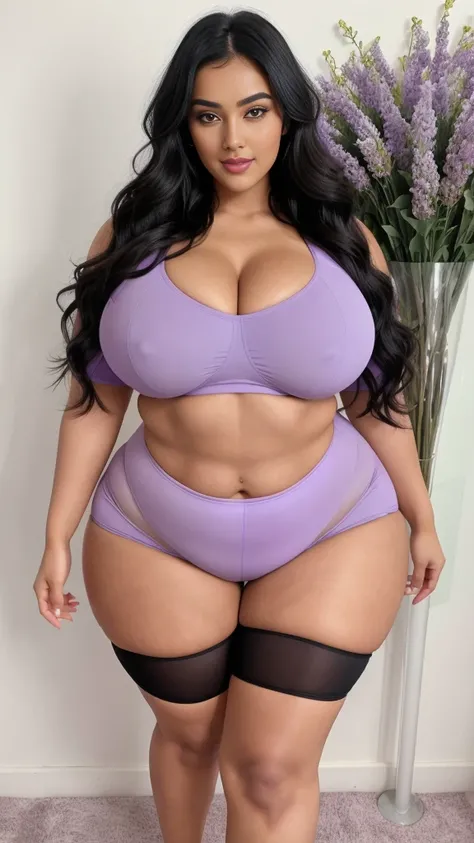 Radhika marchent Indian beautiful woman curvy plus size hour glass bulky huge figure woman, closeup camera view, big huge m-cup breast, wearing SHEIN Teen Girl Letter Graphic Cami Top & Shorts & Mesh Top Color: Multicolor , covered Bust , elegant standing ...