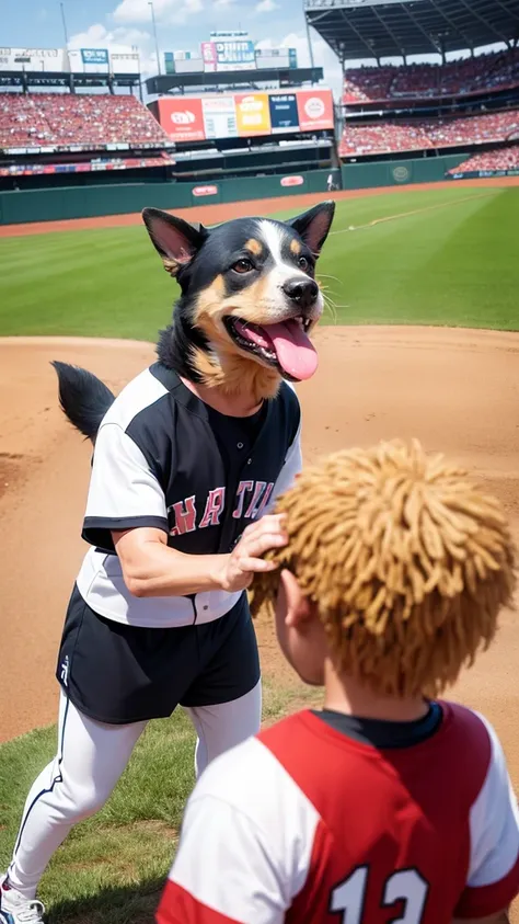 Anthropomorphizing a dog,baseball player,Real,live-action,pitcher,During the game,baseball Ground