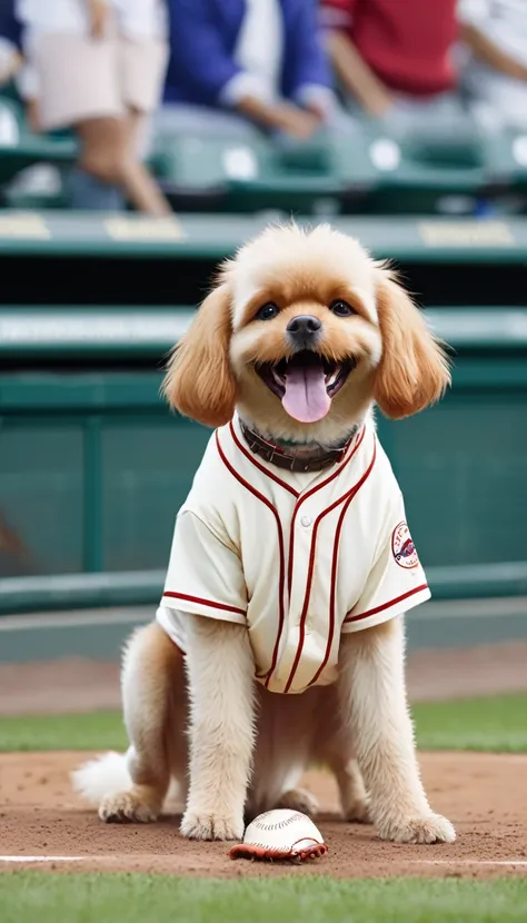 Anthropomorphizing a dog,Dog is a baseball player,Real,live-action,During the game,baseball Ground