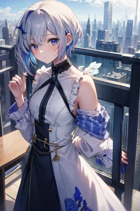 On top of a building、Overlooking the city、A fleeting expression、short hair、Small Wings、Shot from above、Concept Art、masterpiece、high resolution、Small breasts、Dynamic Angles