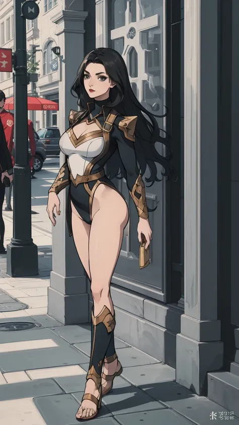 ((full body photo, standing, feet on the ground)) (Adriana Lima :1.1) Red lips, green eyes, ((full body photo, standing, feet on the ground)) Wonder Woman stands imposingly in a city from Themyscira. The scenery is lush. The camera details everything, a wa...