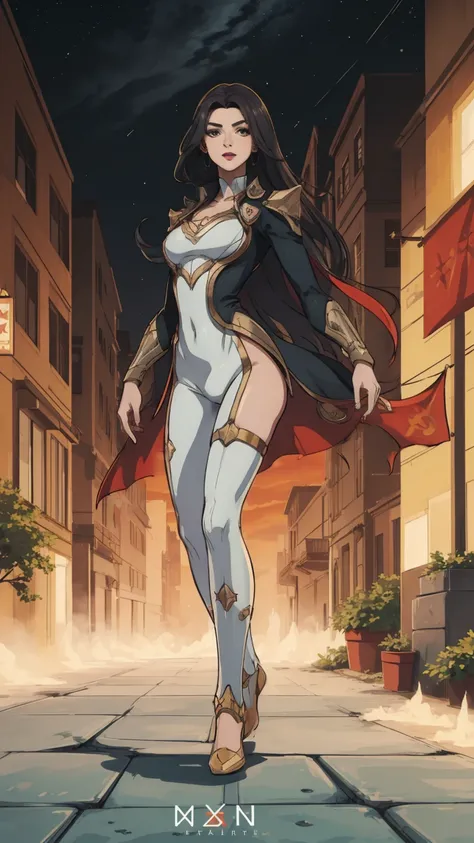 ((full body photo, standing, feet on the ground)) (Adriana Lima :1.1) Red lips, green eyes, ((full body photo, standing, feet on the ground)) Wonder Woman stands imposingly in a city from Themyscira. The scenery is lush. The camera details everything, a wa...