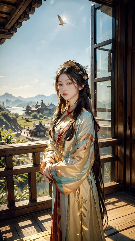 Top quality，16K，masterpiece：1.3。中国Dunhuang舞女，antiquity，Flowing long hair，Bird&#39;s-eye view photo，Beautiful，Beautiful wallpaper(RAW photos, best quality), (Practical, photo-Practical:1.3),best quality,Very detailed,masterpiece,Extremely detailed,illustrat...