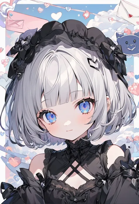 
The person in the image appears to be a VTuber, an online content creator using a virtual avatar. Here are the features, including the clothing:

Hair: The VTuber has short, silver hair with bangs. The hair is styled in a short bob cut with black bows on ...