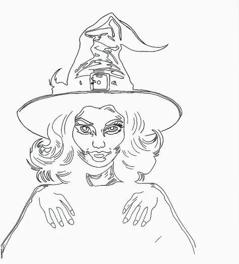 Witch ，fear， Modern hand drawn， line，