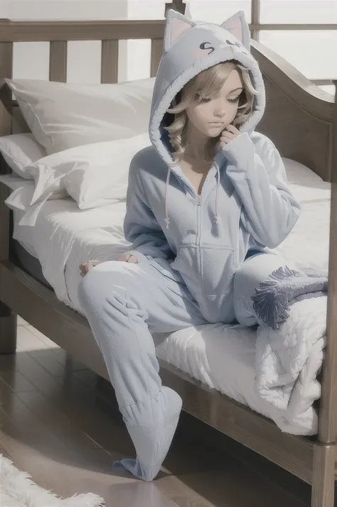 an anime image of a teenage boy sleeping in his crib, (wearing fox hoodie-footie pjs), (((wearing a diaper))), (sleeping soundly...