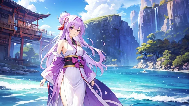 woman　clear　Light purple hair　　kimono　　Anime Style　　The Great Voyage
