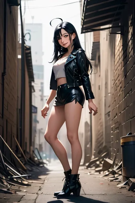 Highest quality　High resolution　Simple　Remainsの様なDungeons　RemainsDungeons　Long bangs　Adult female　Adventurer Girl　Loose expression　cute　smile　Leather jacket　Beautiful Eyes　One Woman　Long side hair　Very black hair　Shiny long hair　Straight hair　Ahoge　cute目　R...