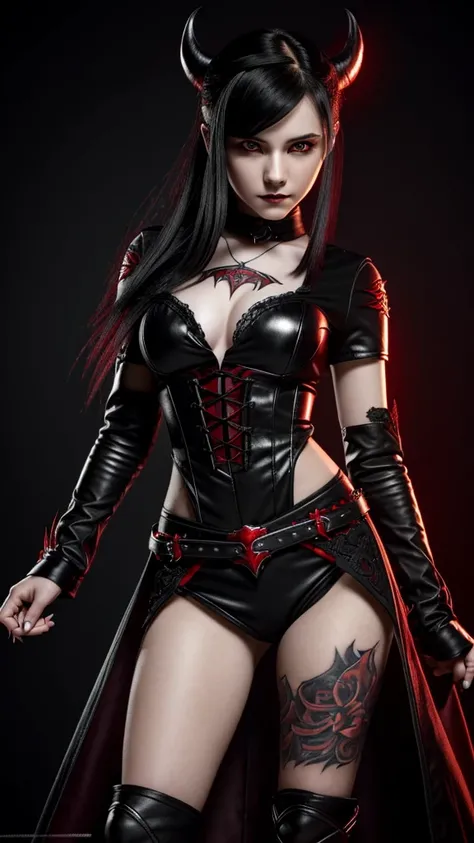 A beautiful 20-year-old female infernal vampire, with infernal black hair with infernal red eyes, pale white skin with infernal tattoos, wearing short black and red infernal clothes.
Quality: Ultra HD, 8k, UHD, 1.5, HDR, Detailed Lighting
STYLE: CHIBI FORM